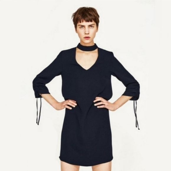 Zara Dresses & Skirts - Zara Basics Black Long Sleeve Choker Mini Dress XS